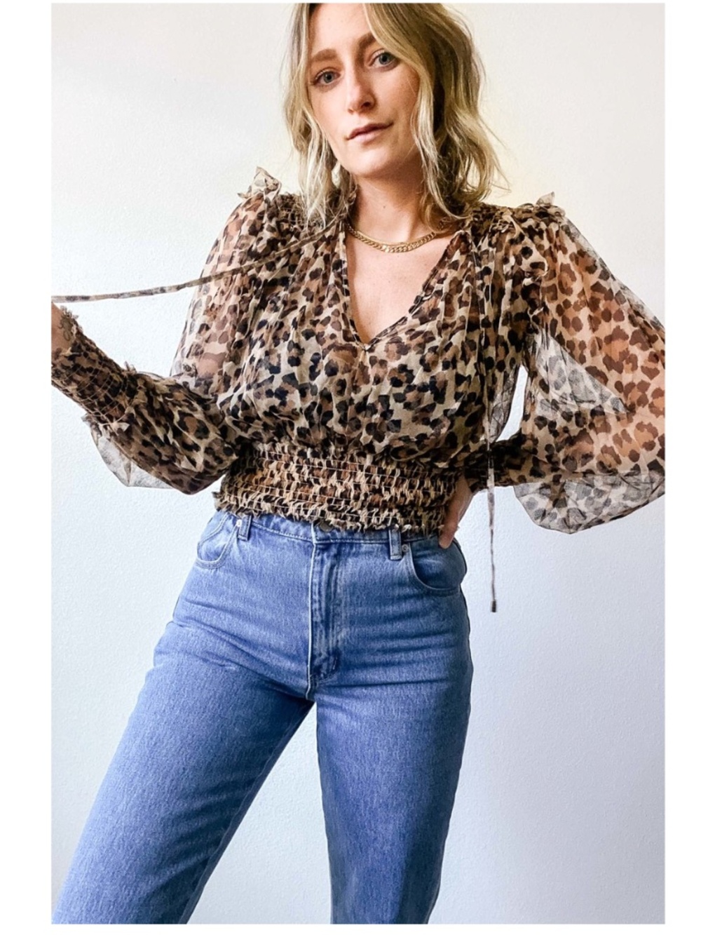 Free People Printed Twyla Top Green Leopard Size S